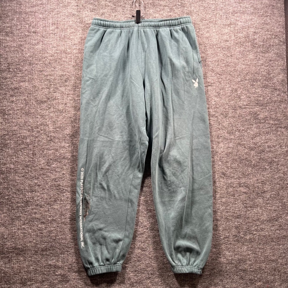 Playboy by PacSun Teal Fleece Jogger Sweatpants Large Bunny Logo 6455